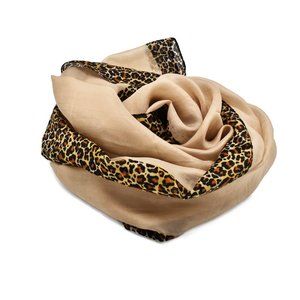 100% Silk Long Scarf Leopard Print Border